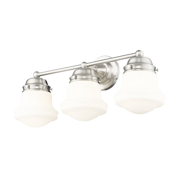 Vaughn Vanity, 3-Light, 7.75 In.W X 22.5 In.L X 9.5 In.H, Brushed Nickel/Matte Opal